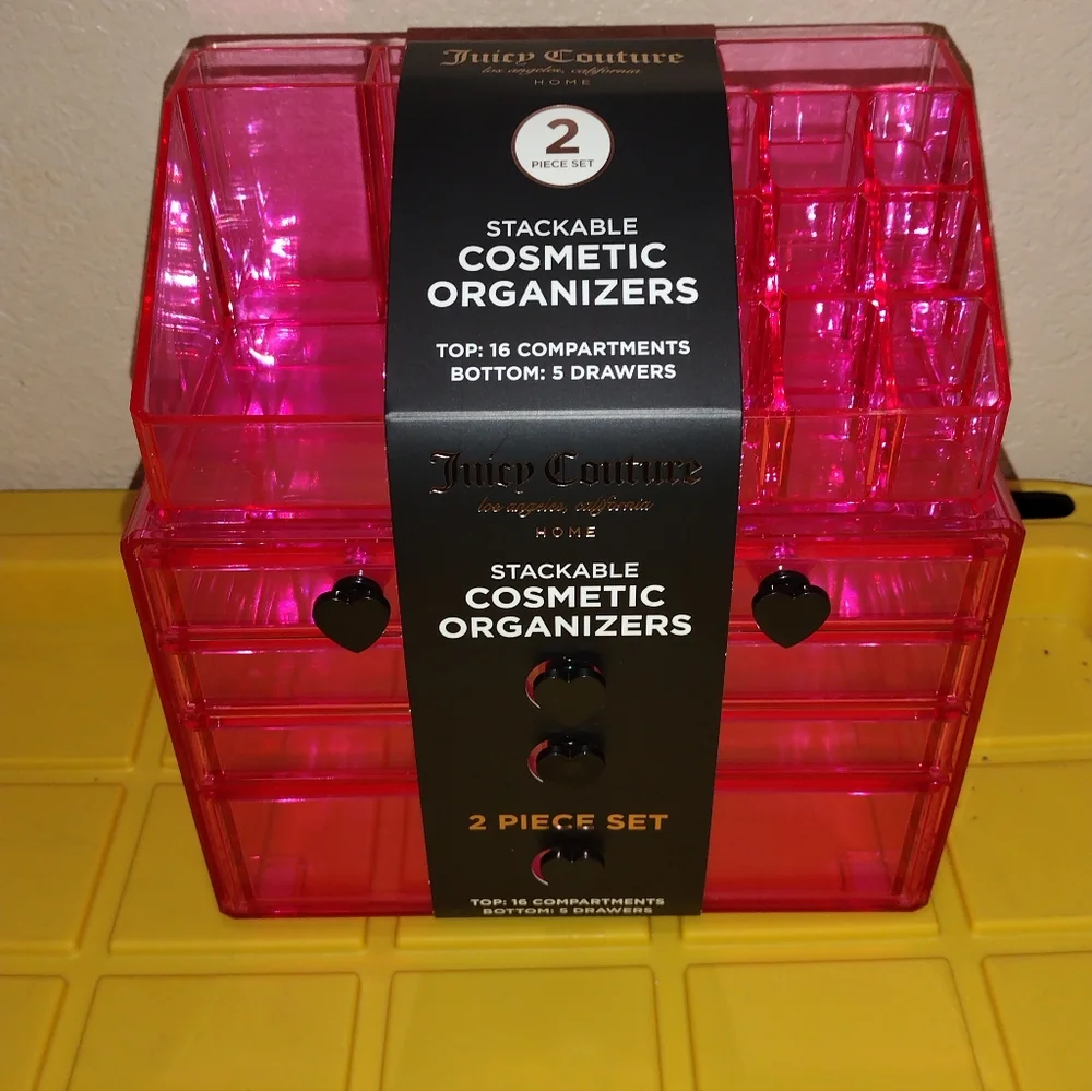 JUICY COUTURE STACKÀBLE COSMETIC ORGANIZER CLEAR PINK JUICY COUTURE ORGANIZER